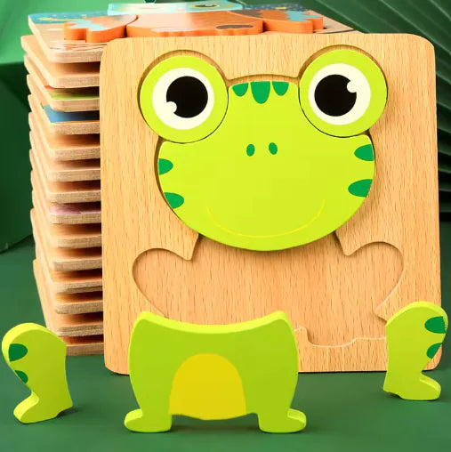 Colorful 3D Animal Wooden Puzzle Set for Kids