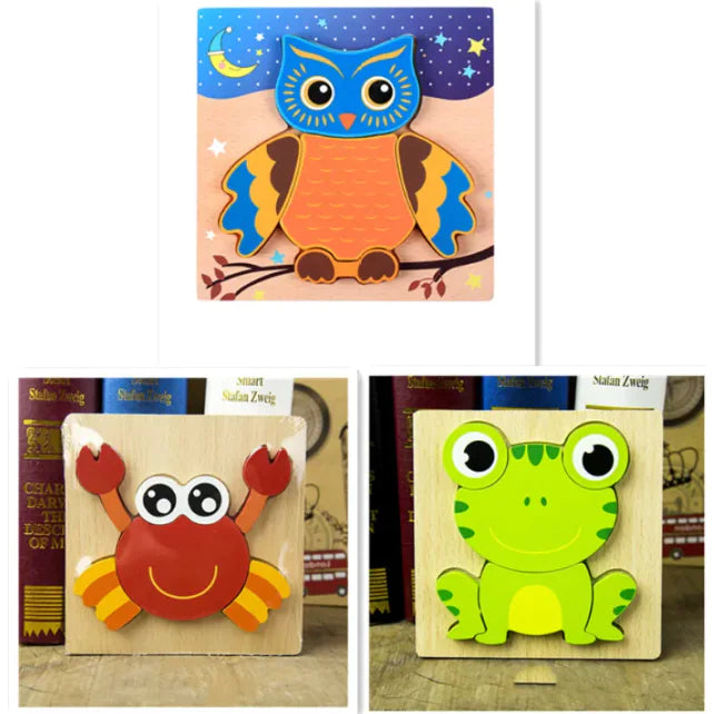 Colorful 3D Animal Wooden Puzzle Set for Kids