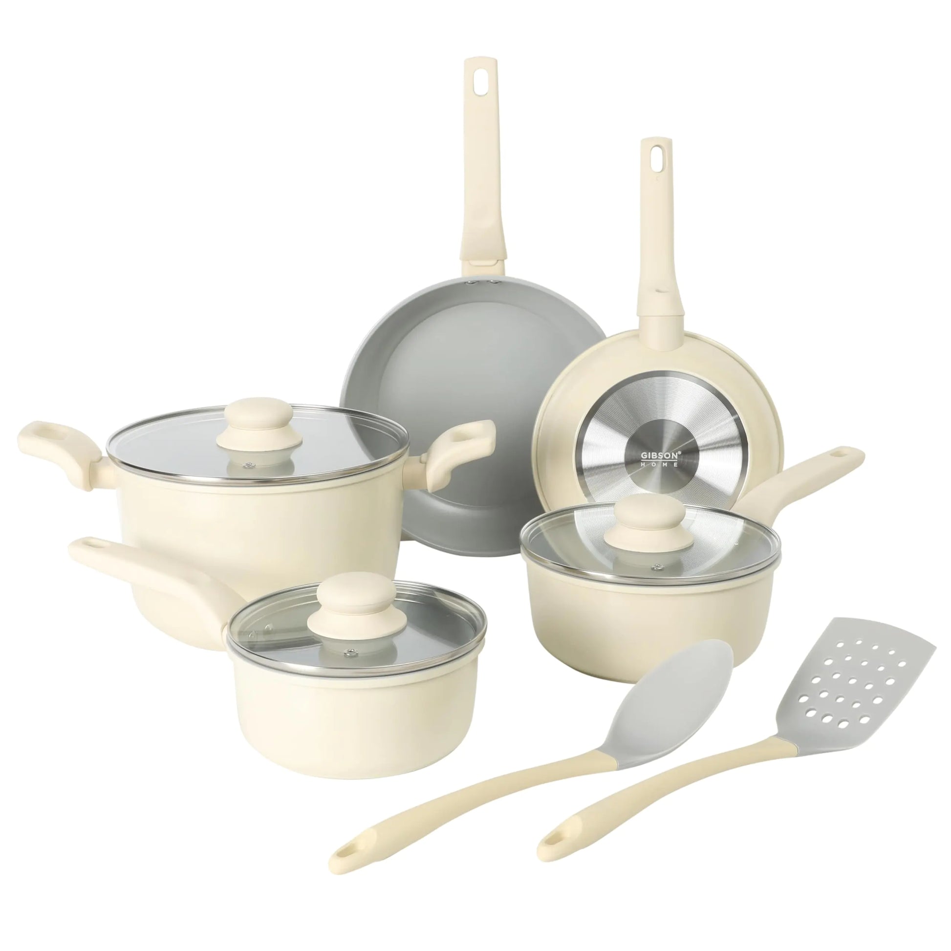 Gibson Home 10-Piece Premium Nonstick Cookware Set - Elegant White/Grey